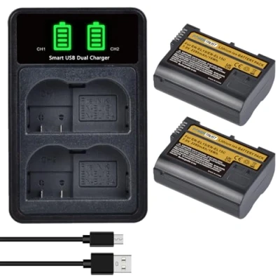 Obrázek PowerTrust EN EL15 EL15B EL15C baterie a nabíječka s přípojkou typu C pro Nikon Z5, Z6 II, Z7 D7200, D500, D800, D7000, D750, D7500, D810, D7100, D600, D61100, D6100,