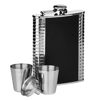 Obrázek Premier Housewares 0508081 Set placatka žebra Litinový Černá Kůže EFFECT, 8 oz Flask 2 šálky trychtýř