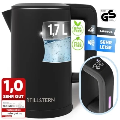 Obrázek Stillstern Wasserkocher mit Temperatureinstellung [1,7L 40 55 70 85 100C], 12 Std. Warmhalten, Präzisionsausguss aus Edelstahl, Anti Fingerprint, Schnelles Aufheizen [2200W], Leise, Stabiler Halt