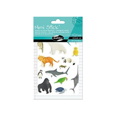Obrázek Maildor AE021O Packung mit 62 Stickers Mini Stick (ideal für Kinder ab 5 Jahren, 4 Blätter in Format DIN A6, 10,5x 14,8 cm, bedrohte Tiere)