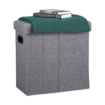 Obrázek Relaxdays Skládací taburet, V x Š H: 49,5 46 25,5 cm, s úložným prostorem, úchyty, plátno, polyester, MDF, tmavě šedá