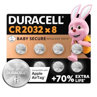 Obrázek Duracell CR2032 knoflíkové články, lithiová knoflíková baterie CR 2032 3 V (8 kusů), ideální např. pro autoklíče, váhy, fitness tracker, lékařské přístroje