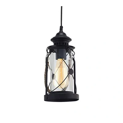 Obrázek EGLO Závěsná lampa Bradford, 1 plamenné vintage závěsné svítidlo, lucerna, materiál: ocel, barva: černá, sklo: čiré, objímka: E27