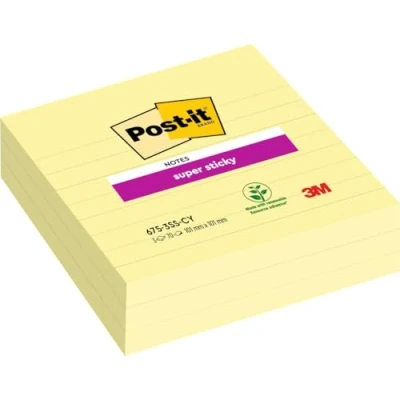 Obrázek Post it Poznámkové bločky ve velkém formátu, žluté, linkované 3 bloky, 101 mm x mm, 70 listů na blok extra silně lepicí poznámkový pro seznamy úkolů a vzpomínky
