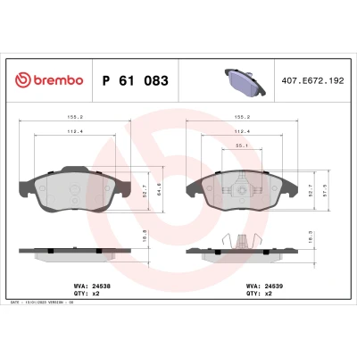 Obrázek Brembo P61083 přední brzdové destičky, počet 4