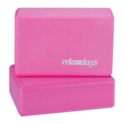 Obrázek Relaxdays Unisex blok na jógu pro dospělé, sada po 2 kusech, cvičení s tvrdou pěnou, protiskluzový, kostka (v x š h) 8 23 15 cm, růžová F