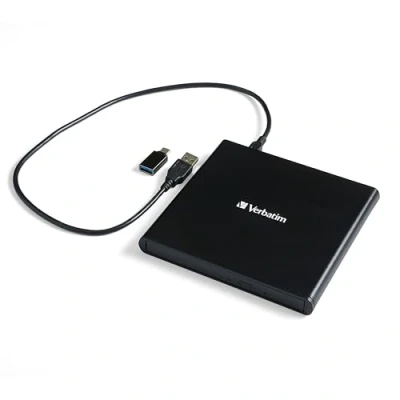 Obrázek Verbatim externí Slimline CD/DVD Writer, USB 2. 0, moblies disk, Nero Burn &amp; Archive software, vypalovačka DVD, CD mechanika, kompaktní design, černý