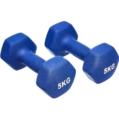 Obrázek Amazon Basics Neoprénové činky závaží (2dílná sada, 5 kg činky) modrá