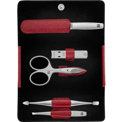 Obrázek ZWILLING Maniküreset (5 Teilig, Druckknopf Etui, Nappaleder, Pediküre, mit Nagel und Hautschere), Premium, Rot