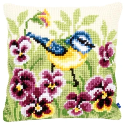 Obrázek Vervaco Kreuzstichkissen Blaumeise Kreuzstichpackung Stickkissen vorgezeichnet, Stramin, weiß, 40 x 0,3 cm