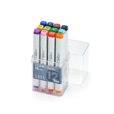 Obrázek COPIC Klasická sada &quot;12 barev&quot;, 12dílná v akrylovém displeji, Twin Marker se středně širokým a jemným hrotem