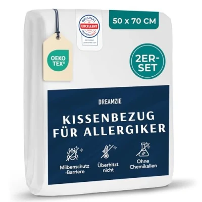 Obrázek Dreamzie 2dílná sada potahů na roztoče povlaky polštáře 50 x 70 povlečení pro alergiky Pillow Case cm Boj proti roztočům lze prát do 95 C