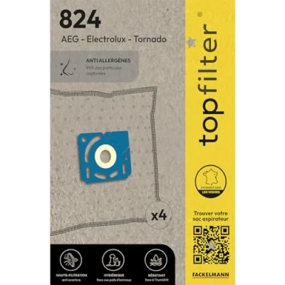 Obrázek TopFilter 64824 Staubsaugerbeutel für Electrolux und Tornado, Vakuumbeutel, Staubsaugerbeutel, Staubsaugerzubehör, Polypropylen Vlies, Kunststoff, 30 x 26 cm 0,1 cm, 4 Stück