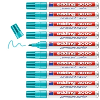 Obrázek Edding 3000 Trvalý marker tyrkysová (modrá) 1 pera kulatá krajka 1,5 3 mm rychle sušení permanentní vodotěsný, stěna pro lepenku, plast, dřevo, kov univerzální markery