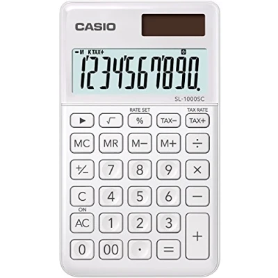 Obrázek CASIO Kapesní kalkulačka SL 1000SC, 10místná, stylové barvy, výpočet řízení, hliníkové čelo, solární provoz na baterie, 0,9 x 7,1 12 cm