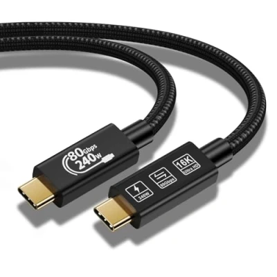 Obrázek YIWENTEC 80 Gbit/s Thunderbolt 5 kompatibles Kabel mit bis zu 120 Bandbreitenverstärkung und 240 W Ladeleistung, kompatibel 4, USB 4 C (2 m)