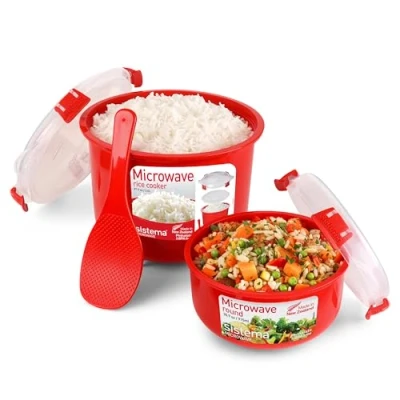 Obrázek Sistema Microwave Reiskocher 2,6 l runde Mikrowellen Frischhaltedose (915 ml) BPA frei rot [82001]