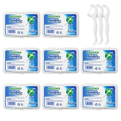 Obrázek Zahnseide Sticks,Einwegzahnseide Dental Floss Zahnpflege Interdental Flosser mit tragbarem Reiseetui und Zahnstocher, perfekt für Familien, Hotels Reisen (400 Stück)