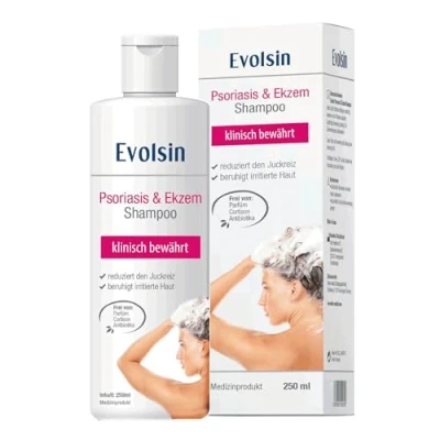 Obrázek Evolsin® Ekzém &amp; psoriáza šampon pro lupénku, ekzémy a neurodermatitidu na pokožce hlavy těla I BEZ KORTISON Lékařský výrobek Při atopické dermatitidě lupénce