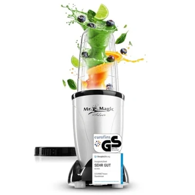 Obrázek GOURMETmaxx Mr. Magic Mixer Smoothie Maker 4dílná stojanový mixér s mixovací nádobkou a víkem pro udržení čerstvosti 8 funkcemi Food Processor koktejly, smoothies, snímky atd.