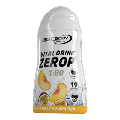 Obrázek Best Body Nutrition Vital Drink ZEROP broskvová maracuja, originální nápojový koncentrát sirup bez cukru, 1:80 poskytuje 19 porcí hotového nápoje