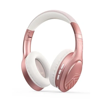 Obrázek PowerLocus Bluetooth sluchátka Over Ear, bezdrátová s 3 EQ režimy, 60 hodin přehrávání, hi fi stereo skládací headset mikrofonem, paměťová pěna náušníky a látková čelenka pro mobilní
