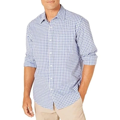 Obrázek Amazon Essentials Herren Lässiges langärmeliges Popeline Hemd Normale Passform, Blau Weiß Buffalokaros, L