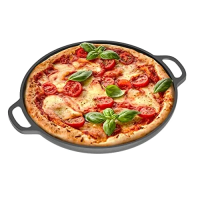 Obrázek Chef Pomodoro Gusseisenpfanne Grill Grillpfanne Gusseisen für Herd, Grill, Ofen &amp; Lagerfeuer Pfanne Pizzapfanne Pizzablech Rund Grillplatte Gasgrill Gusspfanne (30 cm)