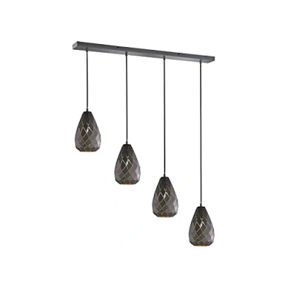 Obrázek Trio svítidla závěsné svítidlo Onyx 301300442, kov, antracit / uvnitř zlaté, kabel opláštěný tkaninou černý
