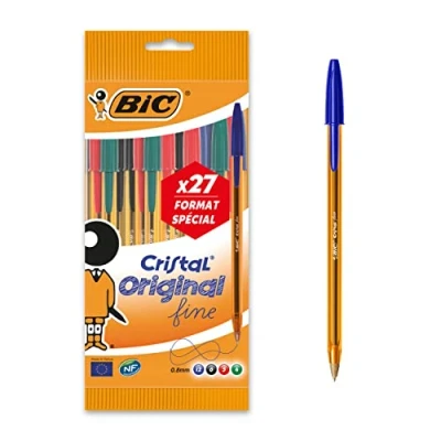 Obrázek BIC Cristal kuličkové pero F špička, oranžová tužka, barevně tříděné, 27 kusů
