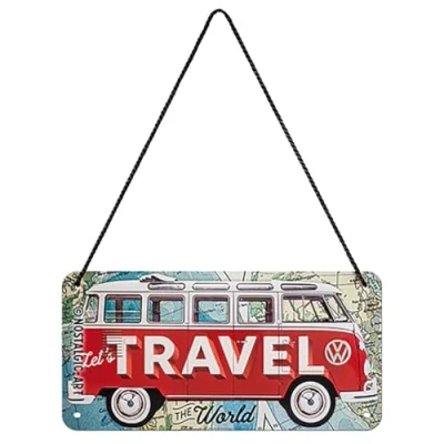 Obrázek Nostalgic Art Retro závěsná tabulka, 10 x 20 cm, VW Bulli Let&#039;s Travel The World nápad na dárek Volkswagen, z kovu, vintage design