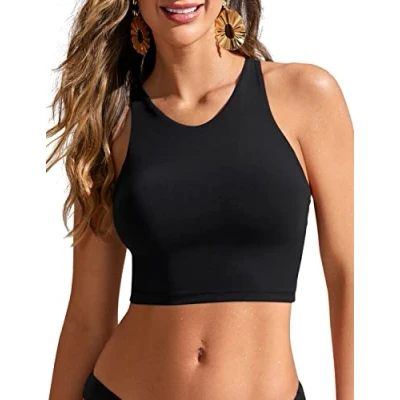 Obrázek CRZ YOGA Dámský Racerback Swim Top Bikini horní díl Rychle schnoucí Padded Swimsuit, černá