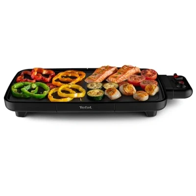 Obrázek Tefal Stolní gril Plancha Booster, 2200 W, extra velká grilovací plocha, zóna Boost, 6 teplotních stupňů, průběžné desky, včetně tukového žlabu, termo spot, černý, CB6428