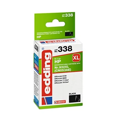 Obrázek edding patrona do tiskárny EDD 338 jednotlivá černá 30 ml dosah 1090 stran nahrazuje HP 932XL (CN053AE)