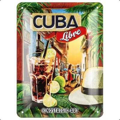Obrázek Nostalgic Art Retro plechový štít, 15 x 20 cm, koktejlový časovač Cuba Libre nápad na dárek jako příslušenství do baru, z kovu, vintage design