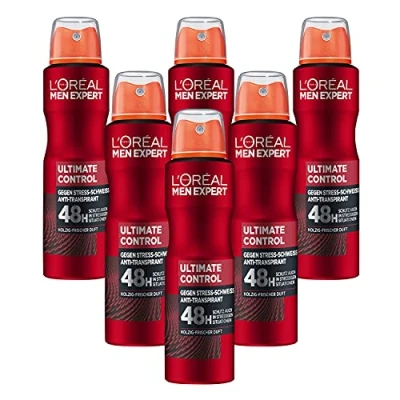 Obrázek L&#039;Oréal Men Expert Péče o tělo, efektivní deosprej pro muže proti stresovému potu, až na 48 hodin čerstvosti, Ultimate Control, 6 x 150 ml