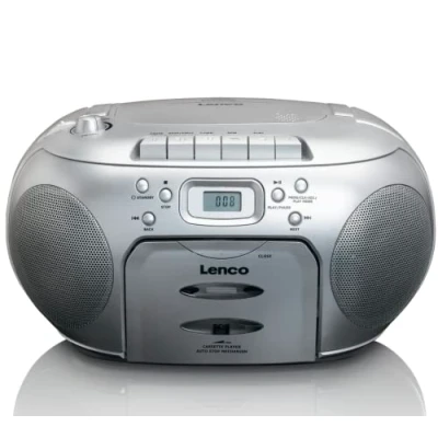 Obrázek Lenco SCD 420 Silver přenosné FM rádio s horním plněním CD přehrávač a kazetovým krytem, LCD displej, funkce opakování, automatické zastavení, konektor na sluchátka, Default