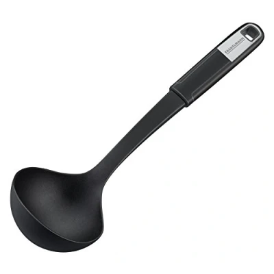Obrázek Fackelmann naběračka 31 cm SENSE, na polévku s funkčním dílem z plastu, protiskluzová rukojeť Soft Touch, pro potažené pánve a hrnce (barva: stříbrná/černá), množství: 1 kus