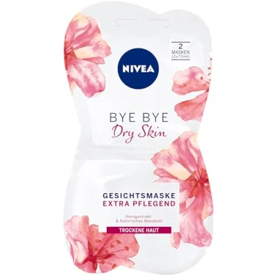Obrázek NIVEA Bye Dry Skin obličejová maska, intenzivní péče o pleť maska pro suchou pokožku, péči s extraktem z medu a přírodním mandlovým olejem (2 x 7,5 ml)