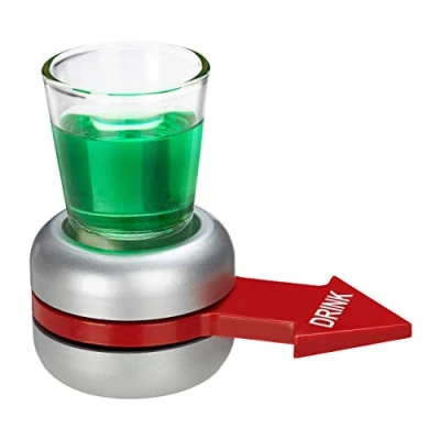 Obrázek Relaxdays hra na pití Spin The, otáčení lahví, červená šipka, 2 cl sklenice, veselá párty, Shot Spinner, šedá