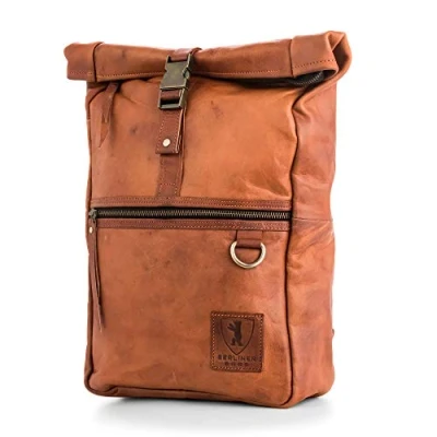 Obrázek Berliner Bags Vintage Batoh Utrecht z kůže, na kolo s přihrádkou laptop pro dámy a pány, Hnědá Cognac M, každodenní nošení
