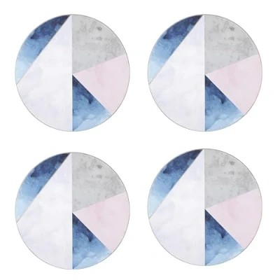Obrázek CREATIVE TOPS &quot;Geometric Palette Bedruckte, runde Getränkeuntersetzer mit Korkrückseite, 12 cm Blau/Grau (4er Set)