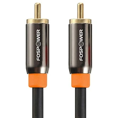 Obrázek FosPower Digitální Cinch Kabel Premium pozlacený 24k Stíněný monokoaxiální audio S/PDIF RCA 1 konektor na pro domácí kino, HDTV, Subwoofer, Hi Fi, kino 0,9m