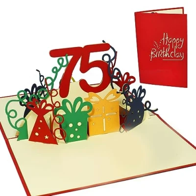 Obrázek LINPOPUP® Pohlednice 3D blahopřání k narozeninám 75. narozeniny party, červená, N231