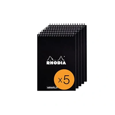 Obrázek Rhodia 165039C Poznámkové bloky poznámkový blok, s dvojitou spirálou, 80 listů Dot linkování g, černý, 1 balení (5 kusů)