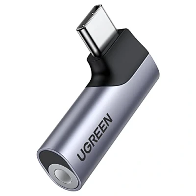 Obrázek UGREEN USB C auf 3,5mm Klinke 90 Grad Winkel Adapter Klinke, Aux Kopfhörer mit DAC Chip kompatibel iphone16/16pro/16plus/16pro max, Galaxy S 24 Serie, iPad, Mac(Silber)