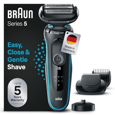 Obrázek Braun Series 5 elektrický holicí strojek s nástavcem EasyClick, strojek, pánský nabíjecí stanice, EasyClean, Wet &amp; Dry, suchý Made in Germany,
