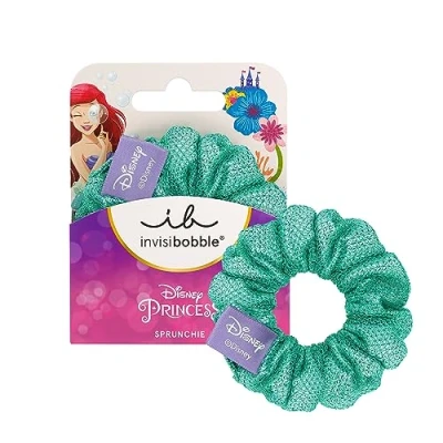 Obrázek invisibobble KIDS Scrunchie Disney Ariel zelená se třpytkami, 1 kus ozdoba do vlasů pro dívky, gumičky exkluzivní gumička děti