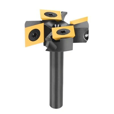 Obrázek SpeTool Kotoučová fréza 8 mm dřík 38. 1 průměr řezu plošná pro horní frézku s ATS povlakem oboustranné destičky CNC frézka dřevo 2+2 flétny zplošťovací stopková