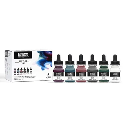 Obrázek Liquitex 3699355 tekuté profesionální akrylové barvy inkoust, 6 x 30 ml tlumené tóny + bílá
